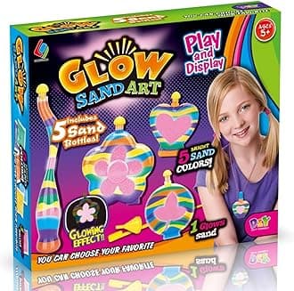 Glow in The Dark Sand Art Kit for Kids | DIY Arts and Crafts Activity for Kids | Includes 5 Sand Colors, 1 Glow Sand, 5 Sand Art Bottles, and More