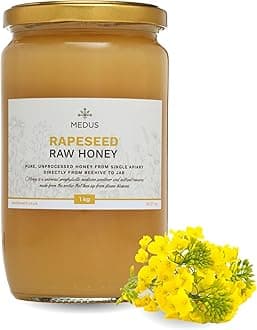 Earthbreath Rapeseed Raw Honey - Oilseed Canola - 1kg - Pure, Unprocessed, Unpasteurised - From Single Apiary - Natural Healthy Sweetener for Cooking, Coffe, Tea, Juice, Drinks, Food