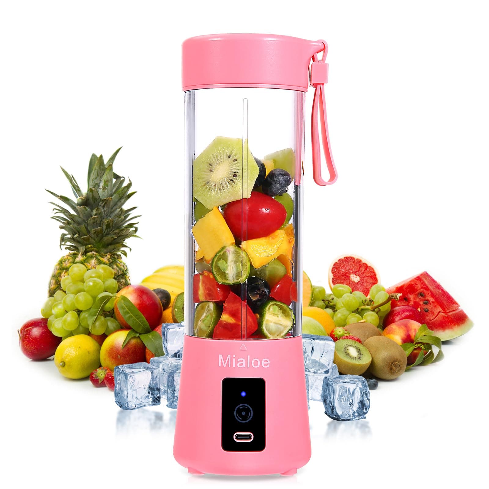 Portable Blender, Personal Size Eletric USB Juicer Cup, Fruit, Smoothie, Baby Food Mixing Machine Magnetic Secure Switch 14 oz (Pink)