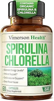 Organic Spirulina and Chlorella Capsules - Spirulina Capsules with Chlorella Powder for Immune, Antioxidant & Energy Support. Nutritious Super Green. Vegan & Non-GMO. Third Party Tested. 60 Caps