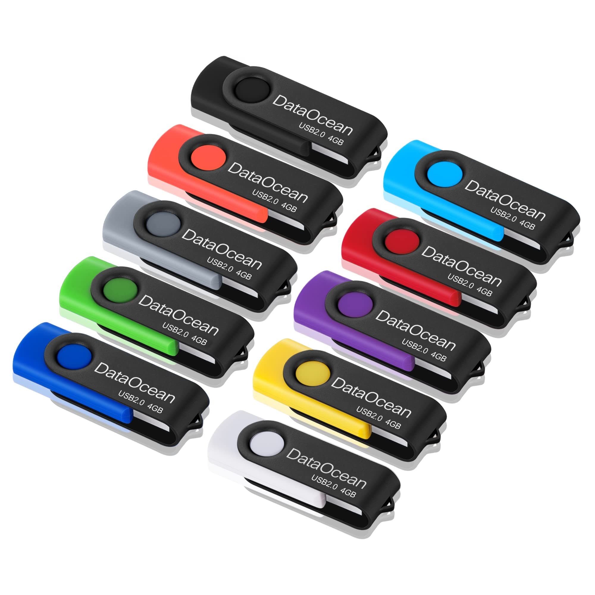 DataOcean 10 Pack 4GB USB 2.0 Flash Drive Memory Stick Thumb Drives (4GB X 10 Mixed Colors)