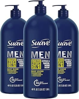 Suave Shampoo Conditioner Bodywash Men 3 in 1 Citrus & Sandal Wood to Cleanse and Nourish Hair and Skin, 40 oz Pack of 3
