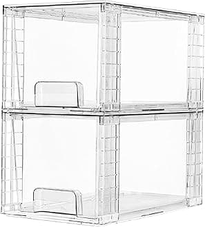 Vtopmart 2 Pack Large Stackable Storage Drawers, Clear Acrylic Organiser Bins with Handles, Easily Assemble for Bathroom, Kitchen Undersink, Cabinet, Closet, Makeup, Pantry Organization