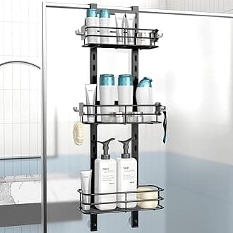 Nieifi Over The Door Shower Caddy Pantry Organizer Rack with Reliable Hooks, Sturdy Hanging Shower Organizer Shelf Basket Storage Rack, Bathroom Shelves Drill Free Extra Large, Black