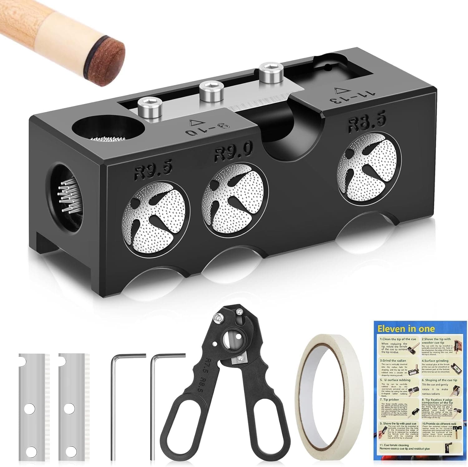 Billiards Pool Cue Tip Shaper, Pool Cue Tips Replacement Kit, Pool Cue Shaper, Pool Cue Tip Tool, Pool Cue Tips Repair Tool for Replacement and Shaping Cue Tips