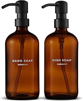 MaisoNovo Soap Dispenser 2-Piece Set | 16.9oz Amber Bottles with Black Plastic Pumps