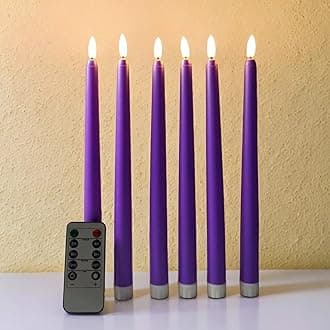 Purple Flameless Taper Candles with Remote, Flickering Battery LED Candlesticks Home Decor Set of 6