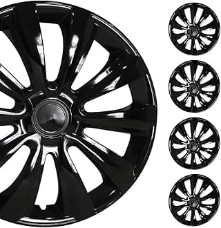 OMAC - ABS Black Hub Caps 16 Inch Set of 4, Tapas para Rines 16, Premium Wheel Covers 16 Inch, R16 Rim Cover Set, Snap On Durable Car Replacement Exterior Accessories