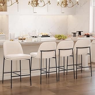COLAMY Counter Height Bar Stools Set of 4, 25 Inch Modern Fabric Kitchen Island Stools with Back, Upholstered Counter Barstools Armless Bar Chairs with Metal Legs for Island Dining Room Bar, Beige