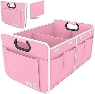 Homeve Trunk Organizer, Car Storage, Reinforced Handles, Collapsible Multi-Compartment, Foldable, Waterproof, Sturdy, 600D Oxford Polyester For Car, SUV, Mini-Van, Pink, 2 Compart