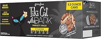 TIKI PETS Cat After Dark, Variety Pack, High-Protein and 100% Non-GMO Ingredients, Wet Cat Food for Adult Cats, 5.5 oz. Cans (Pack of 8)