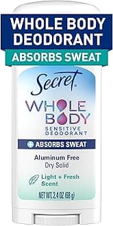 Whole Body Deodorant Dry Feel Stick + Absorbs Sweat for Women, Naturally Derived Ingredients, Light & Fresh Scent, Aluminum Free Deodorant Stick, 72 HR Odor Protection, 2.4 oz