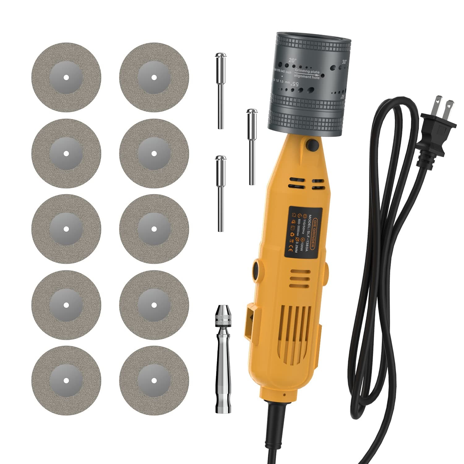 Tungsten Electrode Sharpener Grinder For TIG welding, 6 Sizes 10 Angles, TIG Welding Rotary Tool With Flat Grinding Block Cut-Off Slot, 10 Diamond Wheels, 3 CNC Mandrels