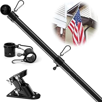 Flag Pole Kit for Outside House with Holder, 5ft Flag Poles for 3x5 Flags Outdoor, Heavy Duty Black Flagpole for Boat, RV, Truck Hitch, Garage, Portable for Pride,Tangle Free Rings, Wall Mount Bracket