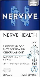Nervive Nerve Health, with Alpha Lipoic Acid, to Fortify Nerve Health and Support Healthy Nerve Function in Fingers, Hands, Toes, & Feet*, ALA, Vitamins B12, B6, & B1, 60 Daily Tablets