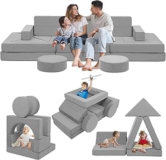 Edbuosy 22Pcs Modular Kids Play Couch - Kids Couch for Playroom Bedroom Living Rooms Toddler Sofa for Inspiring Child Creativity，Children Convertible Sofa Foam Couch (Grey)