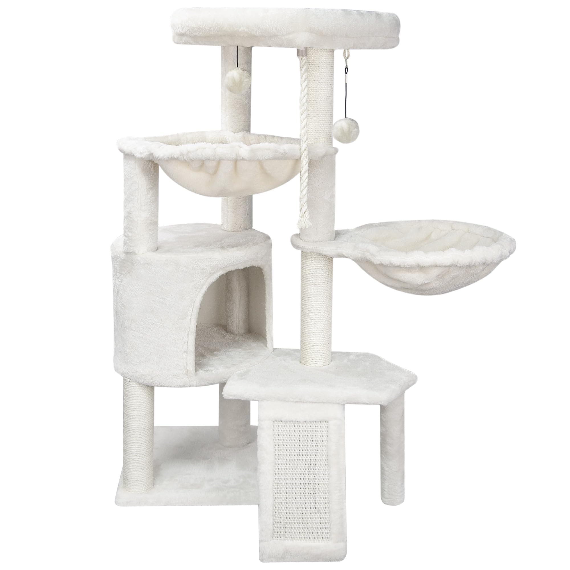 Wang Xin Three Layer Cat Tree with Cat Condo Scratch Pad and Two Hammocks,Beige