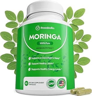 Rosabella Moringa Capsules - Pure Moringa Powder, Energy, Skin, Immune & Gut Health Superfood, Rich in Antioxidants, Essential Vitamins & Amino Acids, Natural Green Superfood Supplement - 60 Count