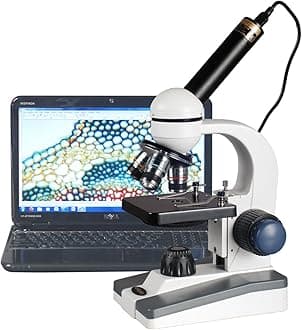 AmScope M150C-E1 40X-1000X LED Coarse & Fine Focusing Science Student Microscope with Single Lens Condenser and 3MP USB Digital Camera for Photos and Videos