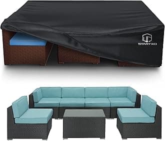 STARTWO Patio Furniture Covers Waterproof, Outdoor Furniture Set Cover for 7-12 Seats Sectional Sofa Table Chairs Anti-UV Tear-Resistant 500D Heavy Duty,110"x84"x28", Black