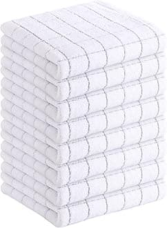 Homaxy 100% Cotton Terry Kitchen Towels(White, 13 x 28 inches), Checkered Designed, Soft and Super Absorbent Dish Towels, 8 Pack