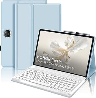 JADEMALL Keyboard Case for Honor Pad 9 12.1", Wireless Magnetic Detachable Bluetooth Keyboard(UK Layout), Premium PU Leather Cover with Pencil holder for HONOR Pad 9 12.1-inch Tablet, Sky Blue