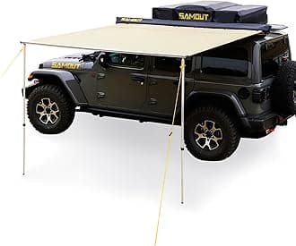 Vehicle Awning, 8.2ft x 8.2ft, Rooftop Pullout Ripstop UPF50+ Side Awning, Reinforced Hinges & Poles for Jeep/SUV/Truck/Van