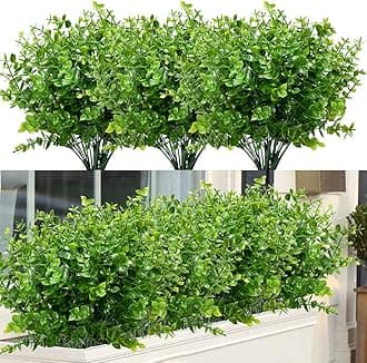 ArtBloom 24 Bundles Outdoor Artificial Boxwood UV Resistant Fake Stems Plants, Faux Plastic Greenery for Indoor Outside Hanging Plants Garden Porch Window Box Home Wedding Farmhouse Décor