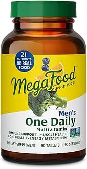 Men's One Daily - Multivitamin for Men with Zinc, Selenium, Vitamin B12, Vitamin B6, Vitamin D & Real Food - Immune Support Supplement - Muscle and Bone Health - Vegetarian - 90 Tabs