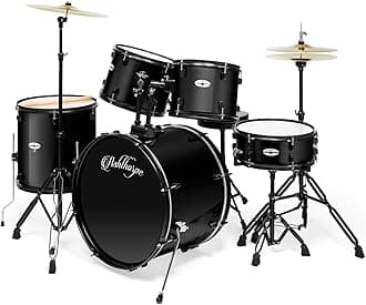 Ashthorpe 5-Piece Complete Full Size Adult Drum Set with Remo Batter Heads - Black