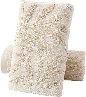 Pidada Hand Towels Set of 2 Leaf Pattern 100% Cotton Absorbent Soft Decorative Towel for Bathroom (Light Brown)