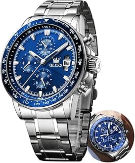 OLEVS Watch for Men, Fashion Dress Mens Watches, Stainless Steel Waterproof Analog Quartz Wristwatch, Elegant Gifts for Him - Dad & Boyfriend