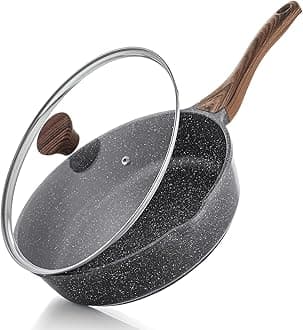 Nonstick Deep Frying Pan Skillet, 10/11/12-inch Saute Pan with Lid, Stay-cool Handle, Chef Pan Healthy Stone Cookware Cooking Pan, Induction Compatible, PFOA Free (10-Inch)