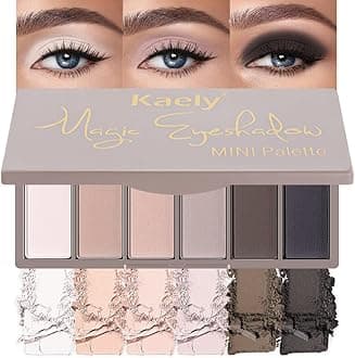 6 Colors Natural Eyeshadow Palette, White Nude Pink Taupe Dark Black Matte High Pigment Blendable Mini Travel Eyeshadow Palette Makeup for Older Women, Long Lasting Waterproof, Built in Mirror