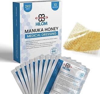 Hilom Medical Grade Manuka Honey Gauze Dressing 2 inch x 2 inch (10 Pack - Non-Adherent) | First Aid for Minor Wounds Such as Cuts or Advanced Wound Care of Bed Sores, Burns, or Lacerations