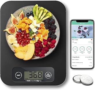URAMAZ Food Scale with Nutritional Calculator, Digital Food Scales for Kitchen Scale Grams and Ounces, Smart Food Weight Scale for Weight Loss, 20 Nutrients Tracking, Diet, Calories, Meal Prep, 11lb