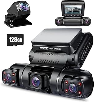 360 Degree View 4 Channel Dash Cam Front and Rear Inside Left Right, Dash Camera for Cars, Built-in GPS WiFi Night Vision, 24/7 Recording Parking Mode Monitor, Free 128G Card