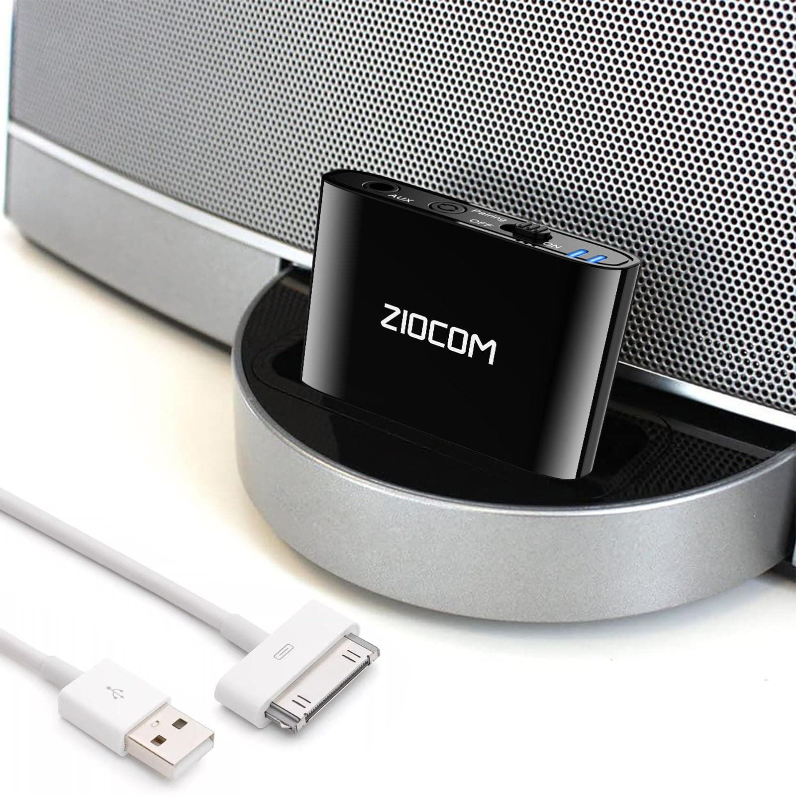 ZIOCOM 30 Pin Bluetooth Adapter Receiver for Bose iPhone iPod SoundDock and other 30 pin Dock Speakers with 3.5mm Aux Cable(Not for car/motorcycle) (Black)