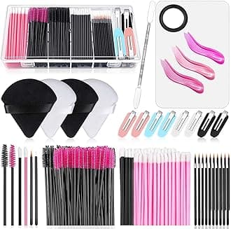 Disposable Makeup Applicators Accessories Kit Makeup Artist Supplies with Mixing Tray Mascara Wands, Lip Brushes, Hair Clips Triangle Puff for Face with Storage Box
