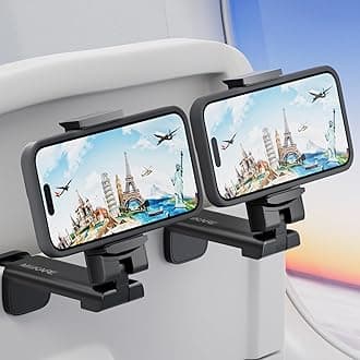 MiiKARE Travel Essentials Airplane Phone Holder, Universal Handsfree Phone Mount for Flying with 360 Degree Rotation, Travel Must Haves Phone Stand for Desk, Tray Table, Black&Black