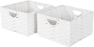 Seville Classics Premium Handwoven Portable Laundry Bin Basket with Carrying Handles, Household Storage for Clothes, Linens, Sheets, Toys, White, Rectangular (2-Pack)