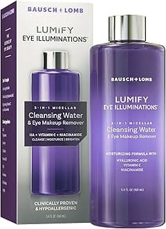 Eye Illuminations Cleansing Water & Eye Makeup Remover, 3-in-1 Micellar Water Contains Hyaluronic Acid, Vitamin C & Niacinamide, Clinically Proven & Hypoallergenic, 160mL