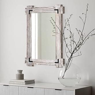 MeMoreCool Rustic Wood Framed Bathroom Mirror, Decorative Farmhouse Vanity Mirror, Wall Mounted Rectangular Mirror for Bedroom, Living Room, or Bathroom, Small 20x30 Inch, White