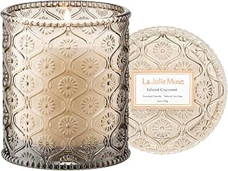 LA JOLIE MUSE Island Coconut Scented Candle – Coconut, Peach & Vanilla | 6oz Luxury Soy Candle | 40 Hours Clean Burn| Gift-Ready for Hosts & Gatherings | Elegant Home Décor
