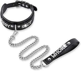 ADEMISHIA Letters Collar Choker and Leash Set, Custom Name Gothic Leather Cho...