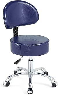 Thick Sturdy Padding with Wheels and Back Support,Swivel Rolling Stool Round Chair,Adjustable Stool for Doctor,Medical,Massage Salon,Office(Blue