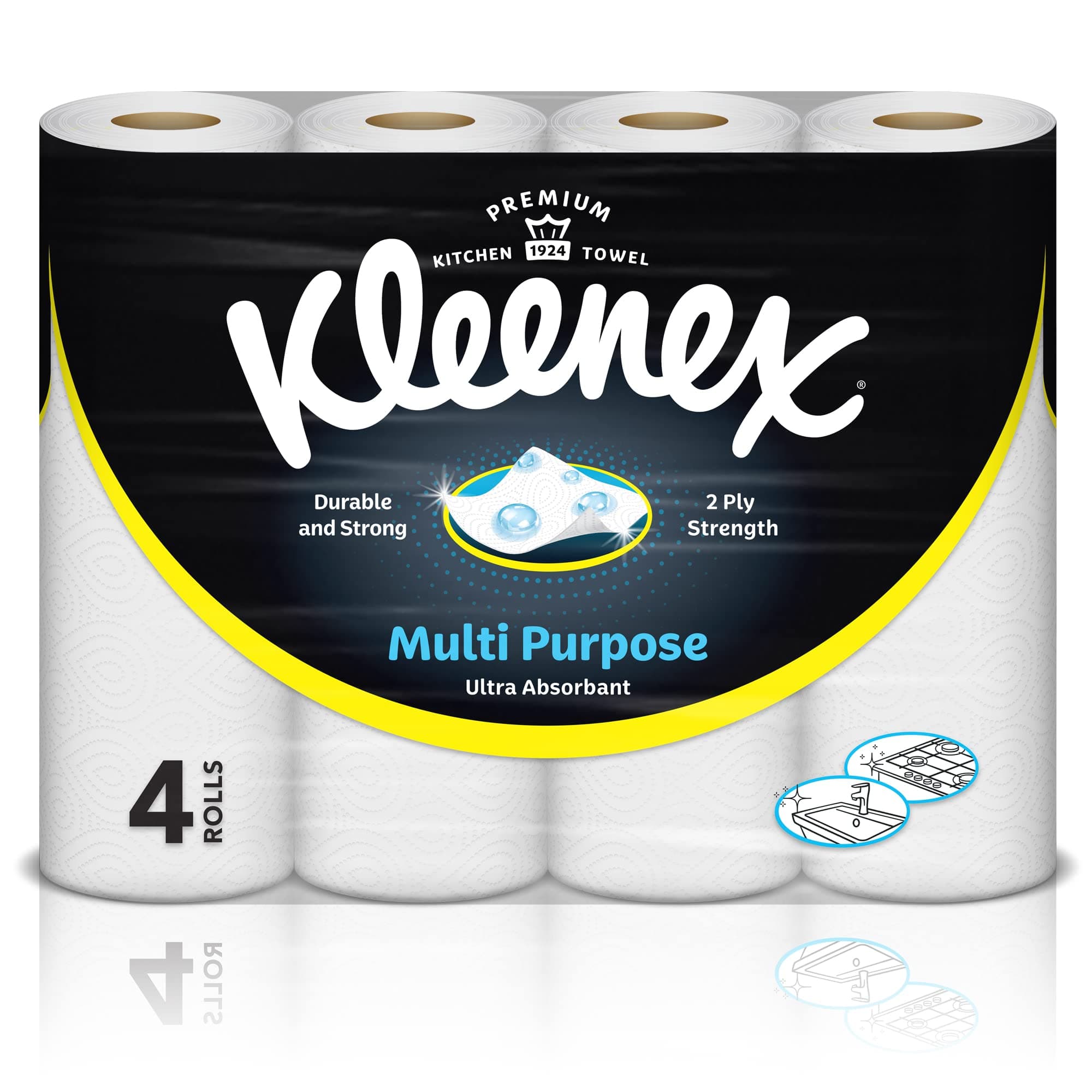 Multi Purpose Kitchen Tissue Paper Towel, 2 PLY, 4 Rolls x 40 Sheets, Absorbent Towels for all Surfaces