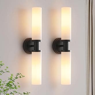 Wall Sconces Set of Two,Matte Black Bathroom Sconces Wall Lighting with White Glass, Modern Sconces Wall Decor Set of 2 Wall Light fixtures for Bathroom Mirror Living Room Hallway Bedroom Wall Lamp