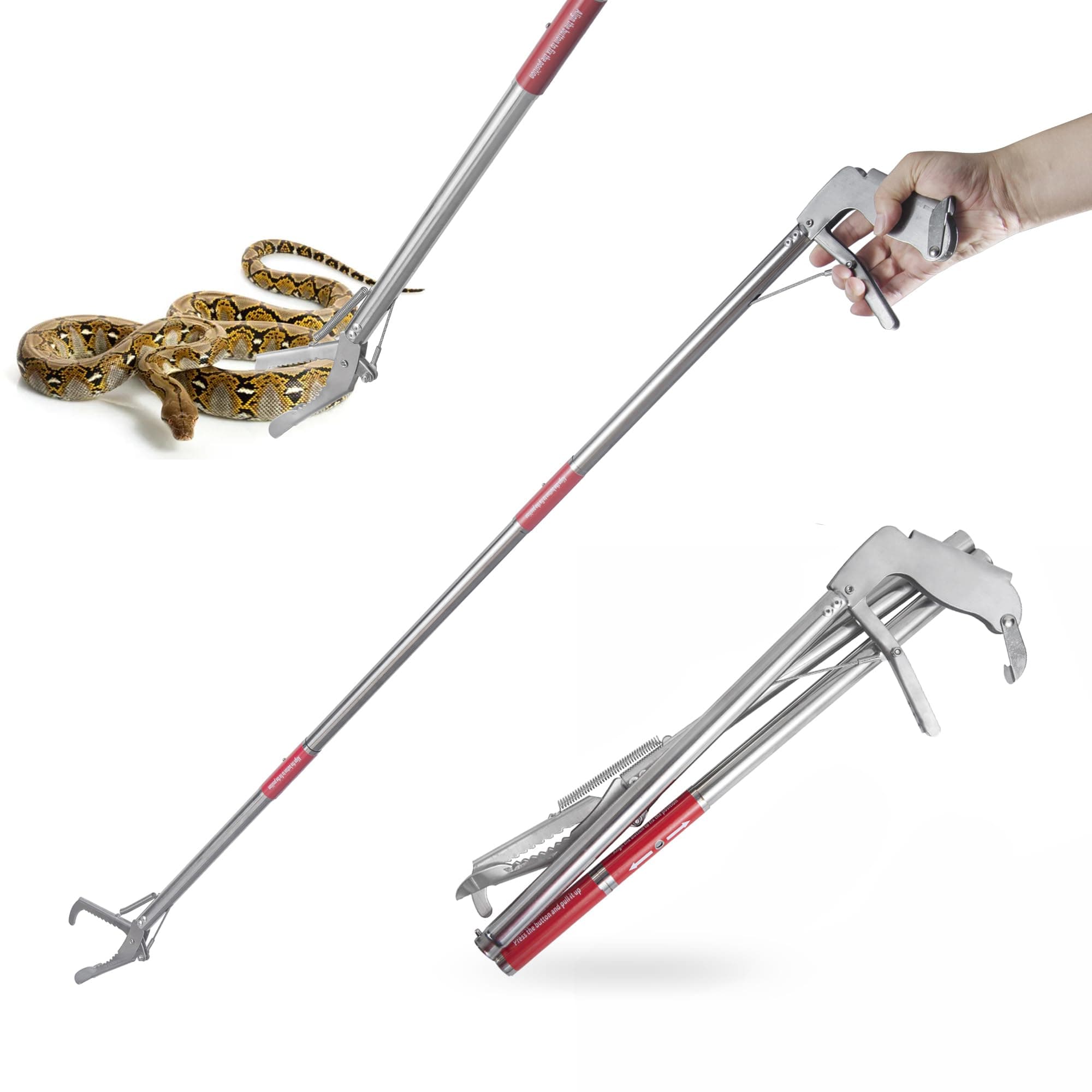 50" Snake Grabber Tool,Collapsible 3 Sections Snake Stick,Folded 17 Inch Snake Tongs Per Section,Snake Catcher Grabbers for Rattlesnakes,Snake Pole Handling Tools,Long Reach Grabber for Many Scenarios