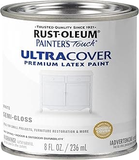 Rust-Oleum 1993730 Painter's Touch Latex Paint, Half Pint, Semi-Gloss White 8 Fl Oz (Pack of 1)